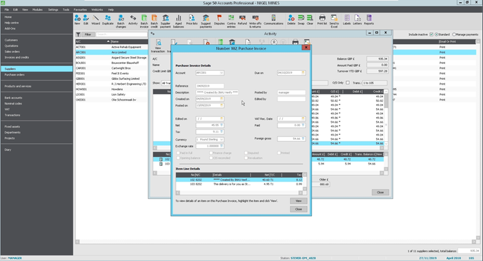 Automatic invoice posting to Sage
