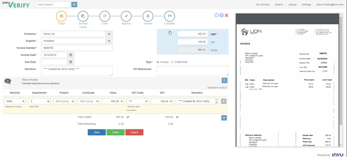 Automatic invoice capture