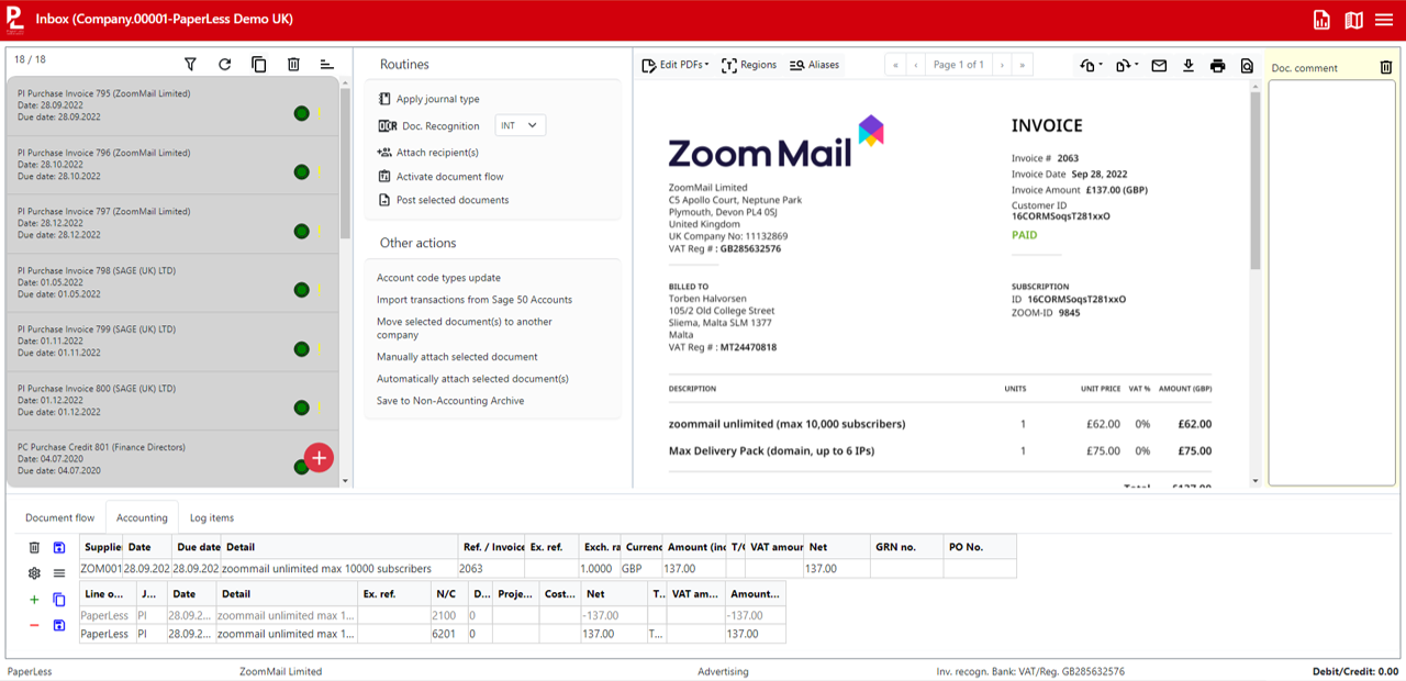 Automatic Invoice Recognition for Sage