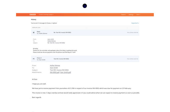 Chaser CRM summarises all communications