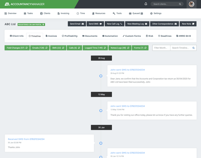 Client timeline