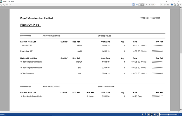 Plant Hire Orders & Tracking