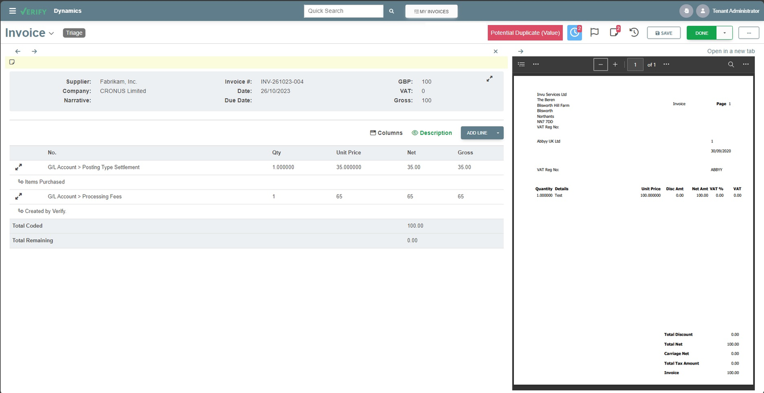 Automatic invoice capture